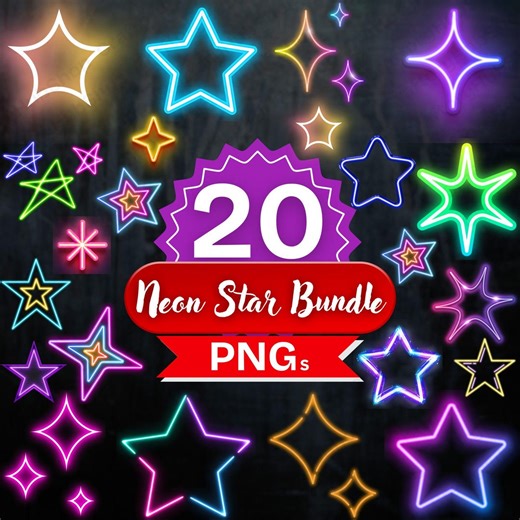 Neon Star PNG Clipart Bundle Glowing Star Frame Designs, Bright Neon Star Icons, Printable Digital Art Set 300 DPI - Etsy