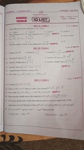 FIRST YEAR BINOMIAL THEOREM IMPORTANT QUESTIONS #class11th