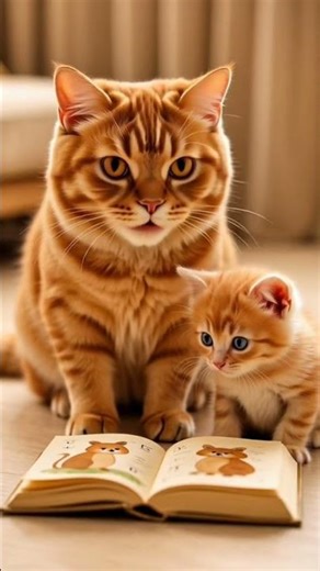 Chubby Orange Cat Teaches Kitten How to Read & Write 🐱📚 #shorts #cat