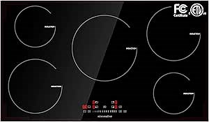 Induction Cooktop 36 Inch, Electric Cooktop 5 Burners, Drop-in Induction Cooker Ceramic Glass Induction Burner With Timer, Child Lock, 9 Heating Level and Sensor Touch Control, ETL & FCC Certified