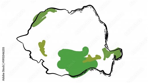 Animated map of Romania, showing its geographical features and regions.