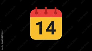 14 date calendar icon Animation with transparent background