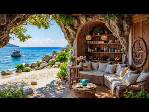 Cozy Oceanfront Lounge | Wave Sounds and Piano Sounds for Relaxation, Focus and Peace