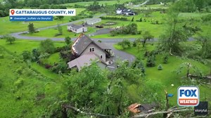 Watch: Drone video shows aftermath of tornado-warned storm in New York