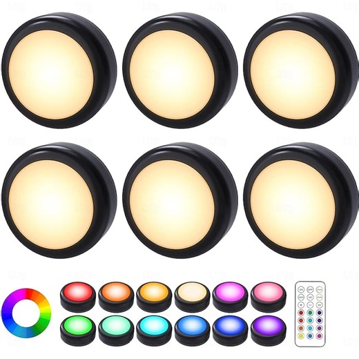LED Puck Lights with Remote Control, Under Cabinet Lighting 13 Colors Changeable Battery Operated Wireless Closet Lights, Stick on Tap Push Lights, Color Changing Under Counter Lights 2025