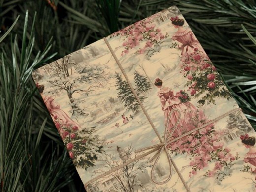 Pink Toile Christmas Wrapping Paper: Victorian Holiday Decor - Etsy