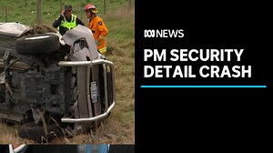 Four police officers are in hospital after a car crash involving the Australian Prime Minister's security detail and a Mitsubishi Triton in Tasmania. | ABC News