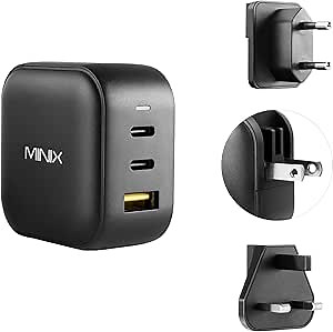 MINIX 66W Turbo 3-Port GaN Wall Charger 2 x USB-C Fast Charging Adapter, 1 x USB-A Quick Charge 3.0 for Smart Phone, Pad, Laptop and MacBook Pro Air, iPad Pro.