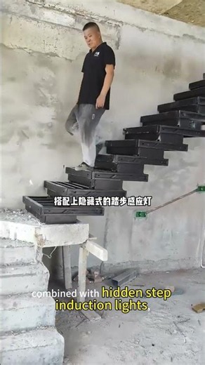 Floating Stairs with Hidden Lights & TV Wall! ✨ #StaircaseDesign