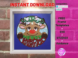 3D Christmas Peeking Reindeer Shadow Box Svg Template, Cute Funny Reindeer Face Svg Layered, Deer Head With Horns Cricut Silhouette Cut File - Etsy
