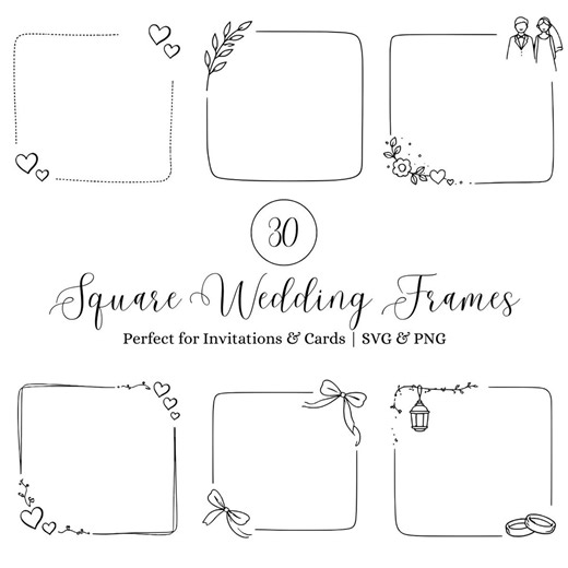 Square Wedding Frames SVG Bundle, 30 Minimal Romantic Borders for Invitations & Cards, Love Line Art SVG PNG, Weddings and Engagements - Etsy