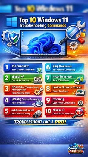 🔥 Top 10 Windows 11 Troubleshooting | Command Line | Shortcut key #windows