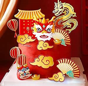 13 PCS Lantern Chinese Dragon Cake Topper Chinese Dragon Cake Decoration Happy Chinese New Year Party Favors Happy Chinese New Year Party Supplies Happy Chinese New Year Cake Topper
