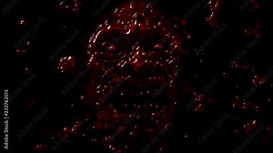 Bloody demon face screams from dark. Animation in genre of horror. Hungry vampire attacks