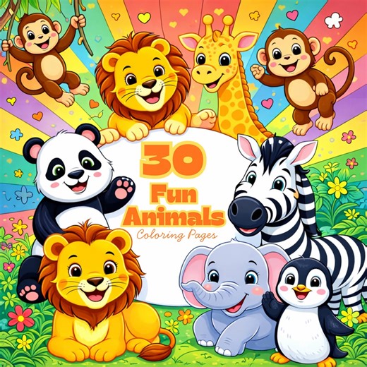Animal Coloring Pages for Kids Printable Land Animal Coloring Book Jungle Safari Farm Animals Toddler Preschool Activity Canva Editable - Etsy