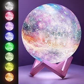 Mind-Glowing Galaxy Moon Lamp with Multi Colors, Touch/Remote, Wood Stand - Teen Girl Room Decor, Trendy Stuff - Birthday Gift for Any Year Old Teenage Girl - Cool Night Light for Kids (4.7 inch)