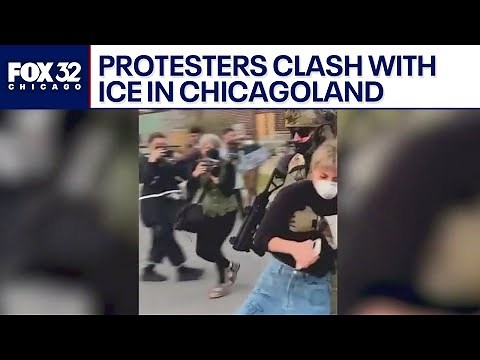 Woman thrown to ground during ICE protest in suburban Chicago