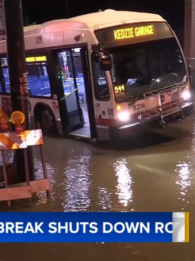 CTA Bus Submerged in Flood on Chicago's Southwest Side