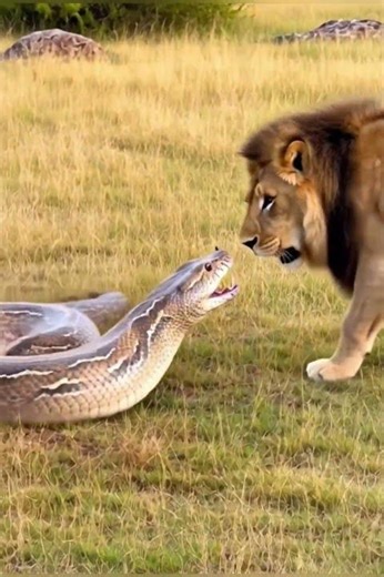 Lion vs Python Epic Fight! 🦁🐍 शेर बनाम अजगर की जंग! 🔥ライオンvsニシキヘビの死闘!⚡️#shorts #viral