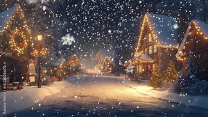 Enchanting Winter Village Seamless Loop for Festive Backgrounds