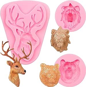 Animal Head Silicone Molds, Lion Tiger Deer Head Chocolate Molds, Christmas Elk Head Fondant Baking Mold for Cake Decoration Cupcake Topper Candy Sugar Craft Gum Paste Clay Resin