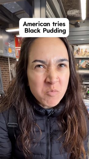 Tay & Alex 🇺🇸🏴󠁧󠁢󠁥󠁮󠁧󠁿 on Instagram: "Black pudding….😬 Went to Bury Market for the famous black pudding… and I cannot lie I did not know what to expect 😅 Boiled and soft was a hard no for me…The texture was💩 Might need to retry it fried before I fully write it off! lol #tayandalex #burymarkets #bury #americaninuk"