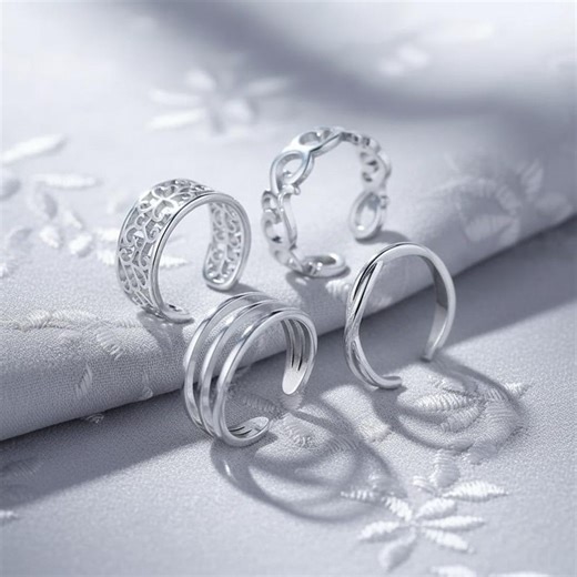 4PC Adjustable Toe Ring Set, Stainless Steel CZ Toe Rings, Summer Beach Foot Jewelry