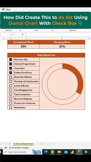 Donut Chart 📈 with check box ☑️ #excel #exceltips #exceltricks #spreadsheets #corporate #finance