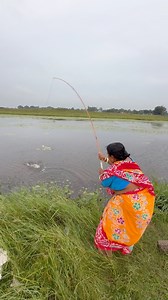Village technique woman catch catfish in big pond and used fish oil #bass #fish | lady hook fishing