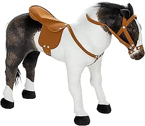 Qaba Ride on Horse for Toddlers 3-8 Years Old, Riding Horse with Neighing Sound, Stuffed Animal Horse Toy for Kids with Padding, Brown
