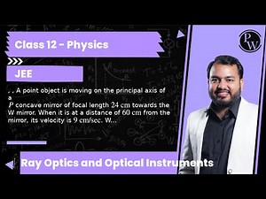 , , A point object is moving on the principal axis of aconcave mirror of focal length 24 cm towa...