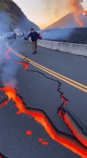 Lava Coming Through Street Cracks