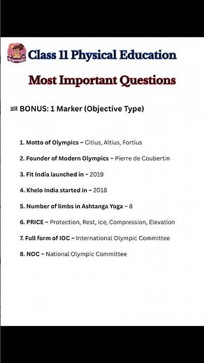 Class 11 Physical Education Quick Revision 2025 | All Units Important Questions