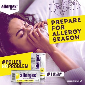 #PollenNoProblem with Allergex® Non Drowsy by your side 🌻🌞 Prepare for allergy season and spot the common symptoms of allergies with our allergy season symptom checklist⁴: ✅ Sneezing ✅ Runny nose ✅ Itchy eyes ✅ Wheezing ✅ Coughing ✅ Itchy skin Get yours at Dischem, Clicks and major pharmacies or supermarkets nationwide. References: Allergex® Non Drowsy Syrup and Allergex® Non Drowsy Tablets Professional Information. 4. MedicineNet.com. Allergy (Allergies). [Online] April 2022. [Cited 2022 Augu