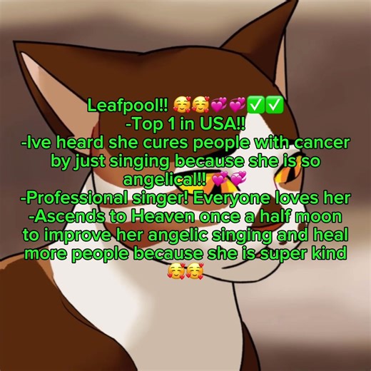 #LEAFPOOL || Ahhh fresh Leafpool glaze 🥹🥹💞💞 (and Squirrelstar slander of course ❌❌) || Art creds: Scoutcorgi Ursiday Godlymineral Kattibei || Repost because I forgot art creds || This is based on true statistics trust!!! Said by the Erin’s themselves!! ☺️☺️☺️ || #shitpost #warriorcats #joke #slander