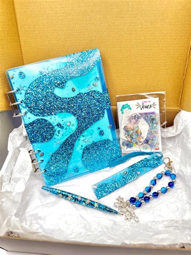 Ocean Resin Notebook Set | Glitter Waves, Mermaid Journal, Beach Stationery - Etsy