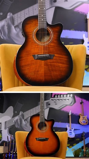 Washburn Guitars on Instagram: "A striking new look for the Comfort Series! The new Comfort WCG10CE and Comfort WCG12FCE feature flamed okoume back, sides and bevel for an unforgettably attractive appearance."