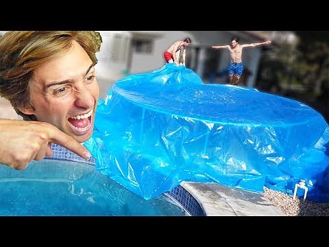 16FT TRAMPOLINE SLIP N SLIDE INTO POOL!