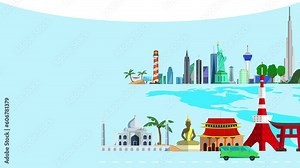 Animation on Traveling around the World and famous Destinations and Monuments using flights and cruises!