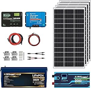 ExpertPower 2.5KWH 12V Solar Panel Kit | LiFePO4 12V 200Ah Bluetooth & Heating, 400W Solar Panels, 30A MPPT Solar Controller/DC-DC Charger, 2KW Inverter Charger | RV, Trailer, Camper, Off Grid