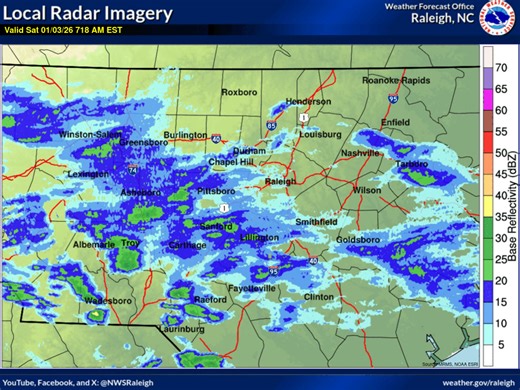 📡 Radar Update: Very light rain has overspread a large portion of central North Carolina this morning. This will continue into the afternoon hours before shifting east of the area between 4 and 7 PM. #NCwx | US National Weather Service Raleigh NC