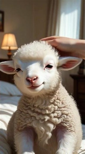 "Too Cute! Tiny Dwarf Sheep Smiles While Getting Head Pets 🐑💛"