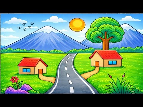 How to draw natural scenery step by step for beginners| Natural scenery drawing
