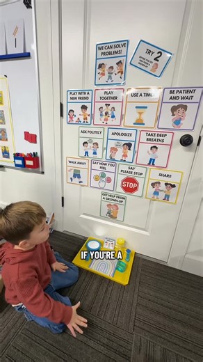 Preschool Vibes on Instagram: "I teach a problem-solving song when we’re learning our problem-solving skills 🎶 It’s to the tune of If You’re Happy and You Know It: If you’re a problem solver, say “please stop”… If a problem has you stuck, here’s how to change your luck… If you’re a problem solver, say “please stop.” We can plug any of our problem-solving strategies into the song — play together, use a timer, be patient and wait, and more. It’s such a fun way to help students learn how to solve 