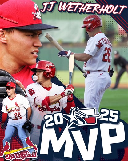 54K views · 1.5K reactions | Take a bow, MVP 﫡 JJ Wetherholt has been named the 2025 Texas League MVP, marking the fourth straight season that the league's Most Valuable Player is a Springfield Cardinal. Read more: https://www.milb.com/springfield/news/jj-wetherholt-mvp-ixan-henderson-pitcher-year-springfield-2025-texas-leauge-awards | Springfield Cardinals | Facebook
