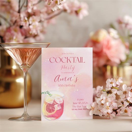 Cocktail Party Birthday Invitation Template - Etsy