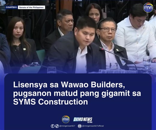SAPILITAN? WATCH: Gibutyag ni Mark Arevalo, General Manager sa Wawao Builders, nibutyag atol sa Senate hearing nga ang tag-iya sa SYMS Construction nga si Sally Santos pugsanong naggamit sa ilang lisensya alang sa flood control projects. Kini human usab niya gihimakak nga naghatag sila og porsiyento sa DPWH ug ubang mga kawani sa gobyerno. Kusganong gihimakak kini ni kanhing Bulacan 1st district assistant engineer Brice Ericson Hernandez ug niingon nga gisugo lang siya ni ex-Bulacan 1st district