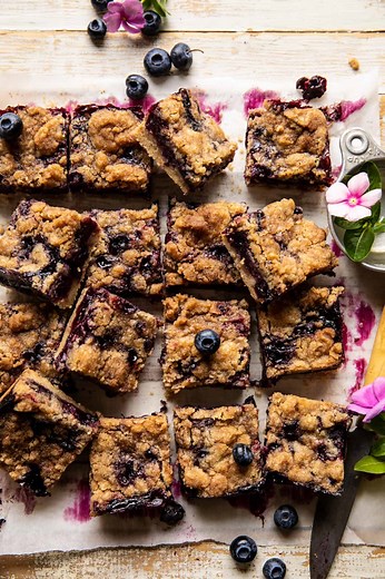 Cinnamon Sugar Blueberry Crumb Bars.