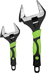 6 10 Inch Wide Mouth Adjustable Wrench Set, CR-V Steel Large Spud Wrench Thin Plumbing Wrench SAE And Metric Scale Marked