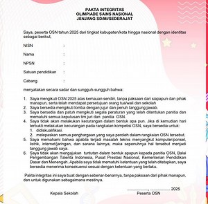 Contoh Pakta Integritas OSN 2025, Dilengkapi Link Download Format PDF - Tribunnews.com